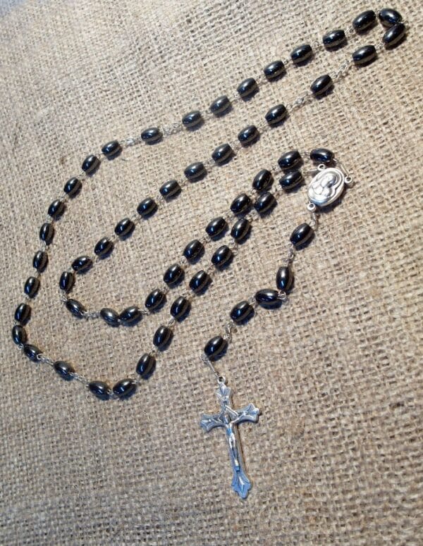 Catholic crystal Rosary with  haematite of pearls
