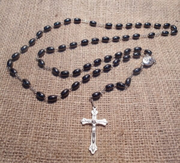 Catholic crystal Rosary with  haematite of pearls
