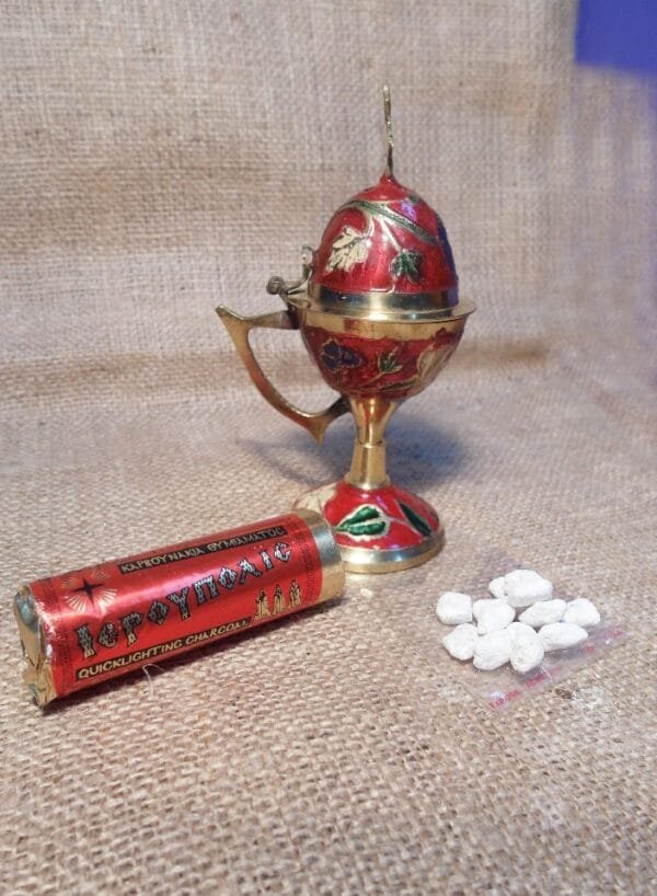 Thurible metal censer, 50 gr of Incense Resin and 6 pcs Charcoal Disc Tablets -Censer Bronze Orthodox Catholic Byzantine Christianity Church