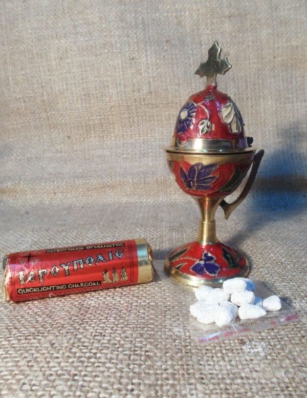 Thurible metal censer, 50 gr of Incense Resin and 6 pcs Charcoal Disc Tablets -Censer Bronze Orthodox Catholic Byzantine Christianity Church