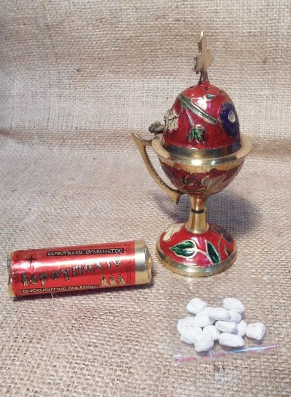 Thurible metal censer, 50 gr of Incense Resin and 6 pcs Charcoal Disc Tablets -Censer Bronze Orthodox Catholic Byzantine Christianity Church