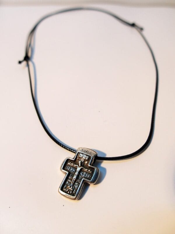 Double Sided Old Sterling Silver Cross Jesus Christ Crucifix Necklace for Mens, Womens and Childrens Orthodox Roman Christian Catholic