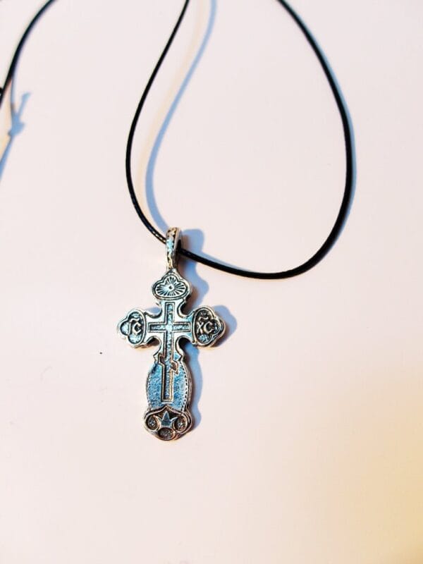 Double Sided Old Sterling Silver Cross Jesus Christ Crucifix Necklace for Mens, Womens and Childrens Orthodox Roman Christian Catholic