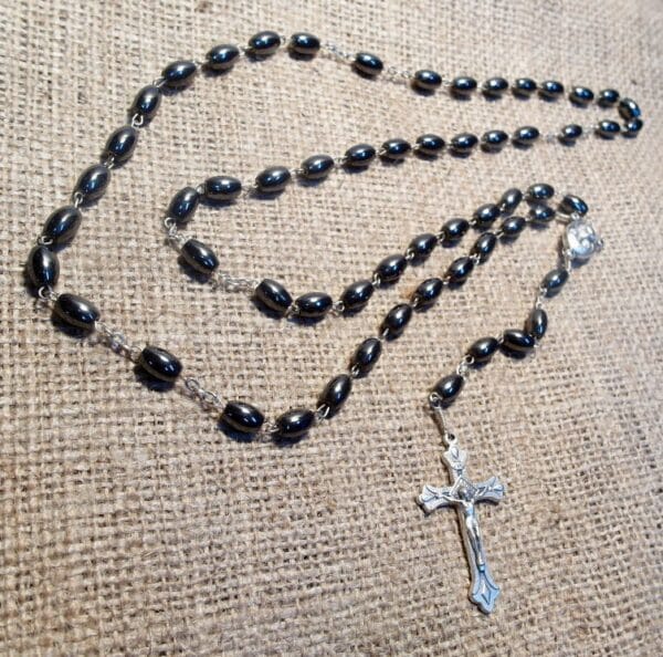 Catholic crystal Rosary with  haematite of pearls
