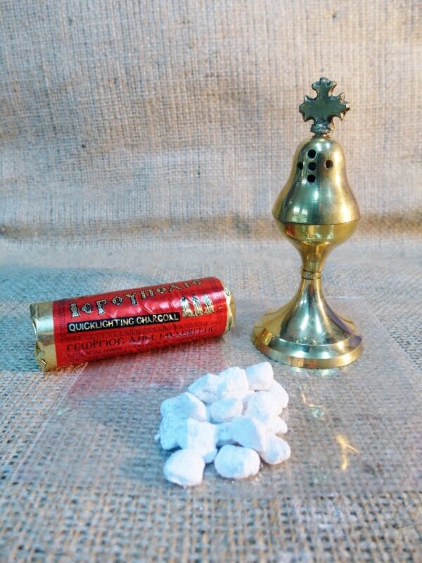 Thurible metal censer, 50 gr of Incense Resin and 6 pcs Charcoal Disc Tablets -Censer Bronze Orthodox Catholic Byzantine Christianity Church