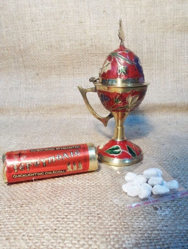 Thurible metal censer, 50 gr of Incense Resin and 6 pcs Charcoal Disc Tablets -Censer Bronze Orthodox Catholic Byzantine Christianity Church