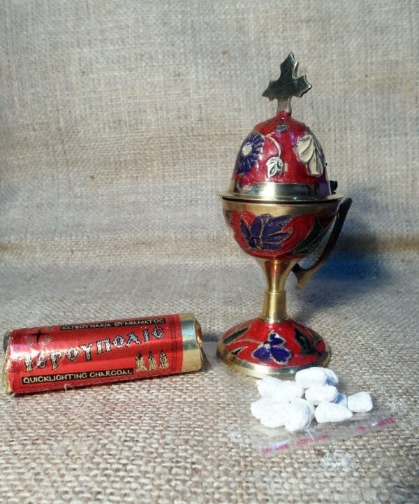 Thurible metal censer, 50 gr of Incense Resin and 6 pcs Charcoal Disc Tablets -Censer Bronze Orthodox Catholic Byzantine Christianity Church