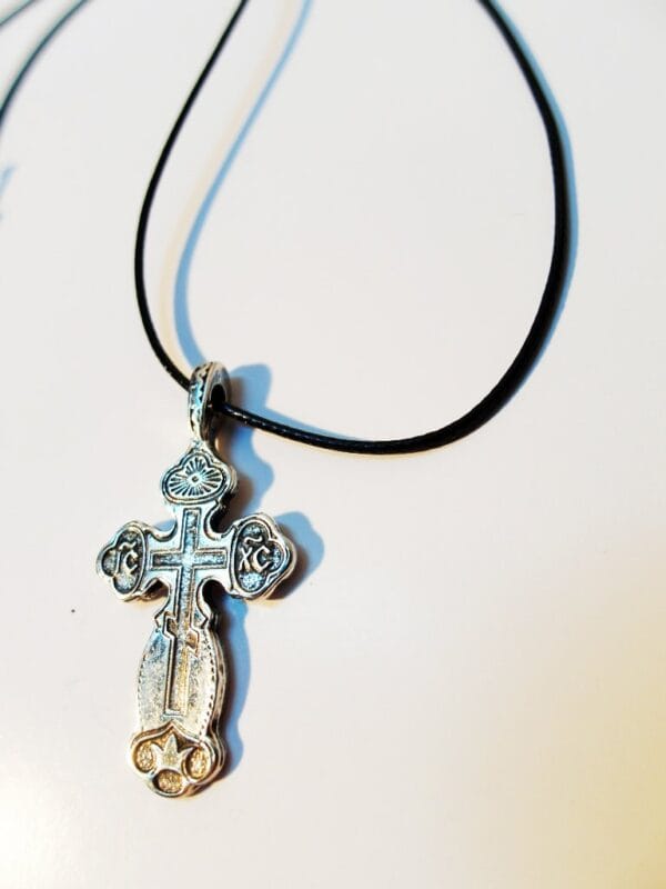 Double Sided Old Sterling Silver Cross Jesus Christ Crucifix Necklace for Mens, Womens and Childrens Orthodox Roman Christian Catholic
