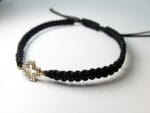Elegant Black Macrame Bracelet with Gold Cross & Semiprecious Stones