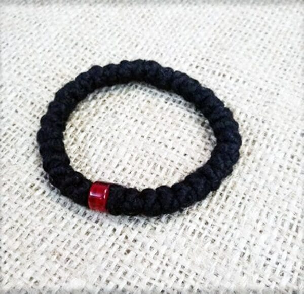 Prayer Rope 33 knots wool red bead, blessed with Holy Μyrrh