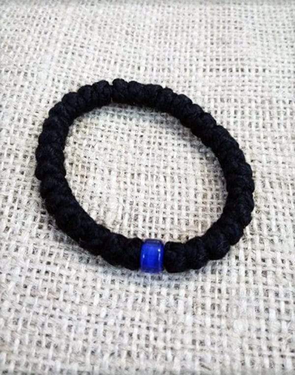 Prayer Rope 33 knots wool blue bead, blessed with Holy Μyrrh