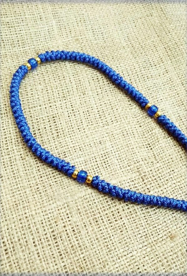 Prayer Rope 100 knots Blue silk thread with blue and gold beads with Holy anointing oil