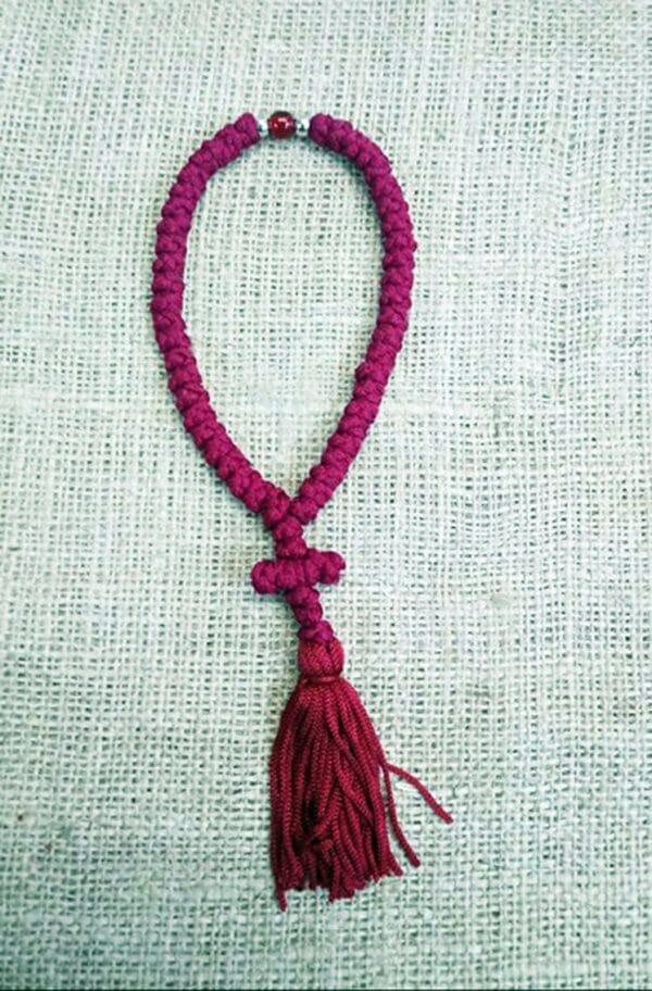 Prayer Rope 50 knots Red silk thread with red and gold beads with Holy anointing oil