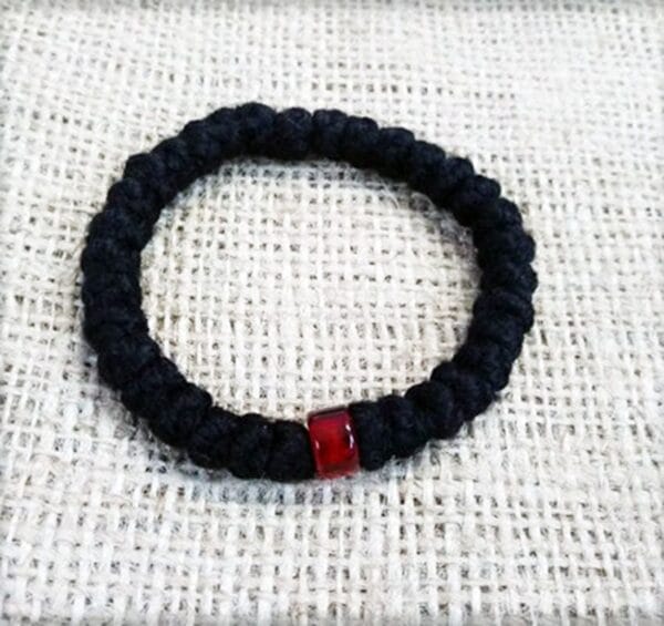 Prayer Rope 33 knots wool red bead, blessed with Holy Μyrrh