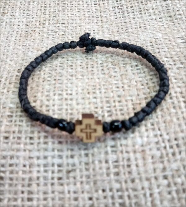 Prayer Rope 88 knots wool,wood cross and black beads with Holy anointing oil