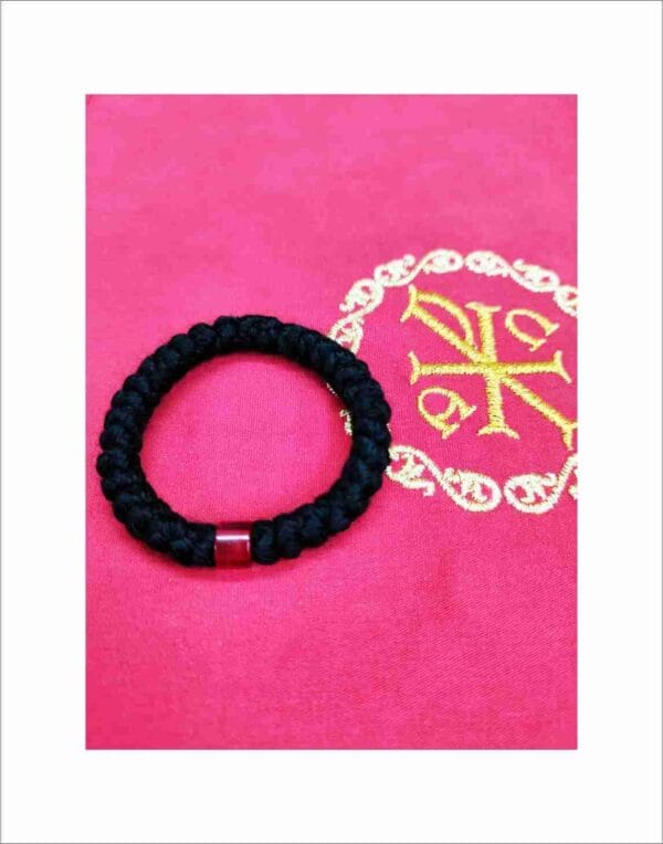 Prayer Rope 33 knots wool red bead, blessed with Holy Μyrrh