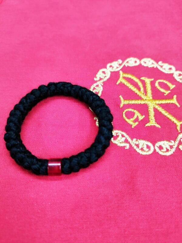 Prayer Rope 33 knots wool red bead, blessed with Holy Μyrrh