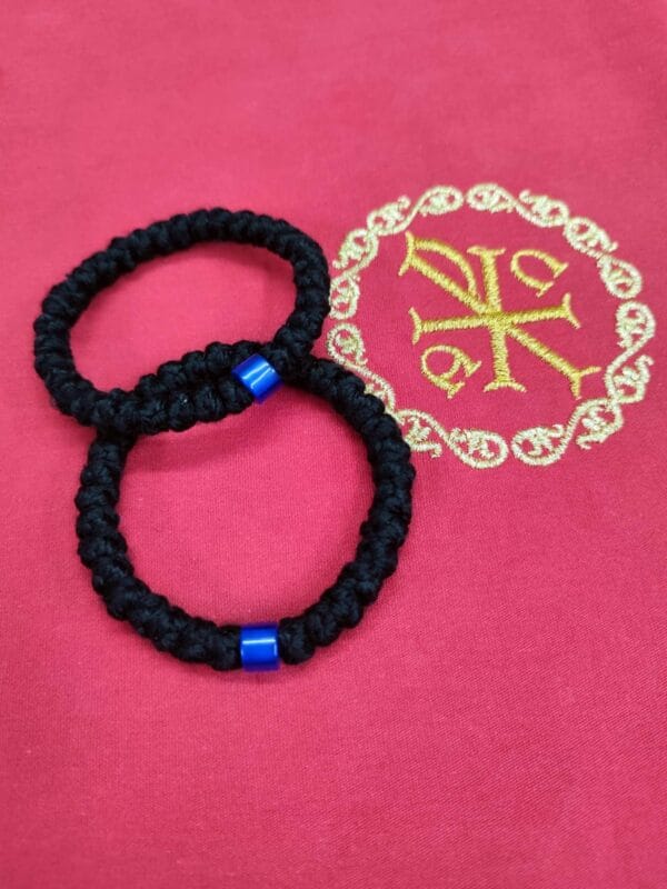 Prayer Rope 33 knots wool blue bead, blessed with Holy Μyrrh