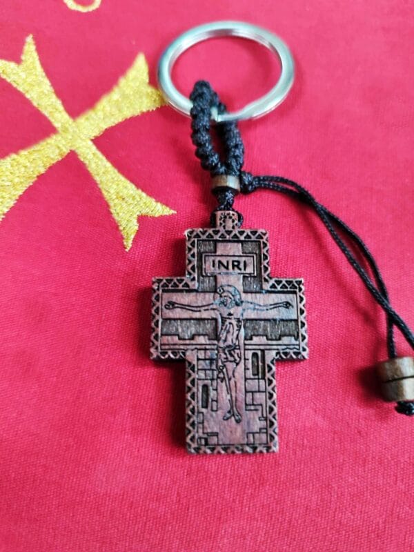 Handmade Wooden Cross Keychain with Holy Myrrh