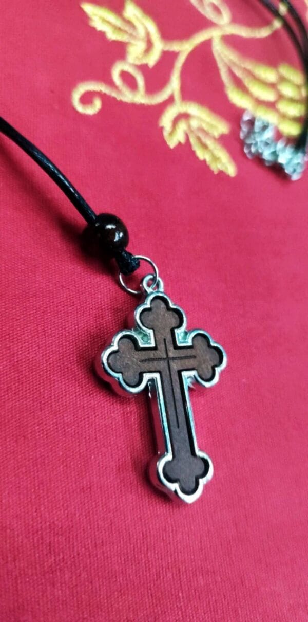 Wooden Cross Necklace with Leather Chain