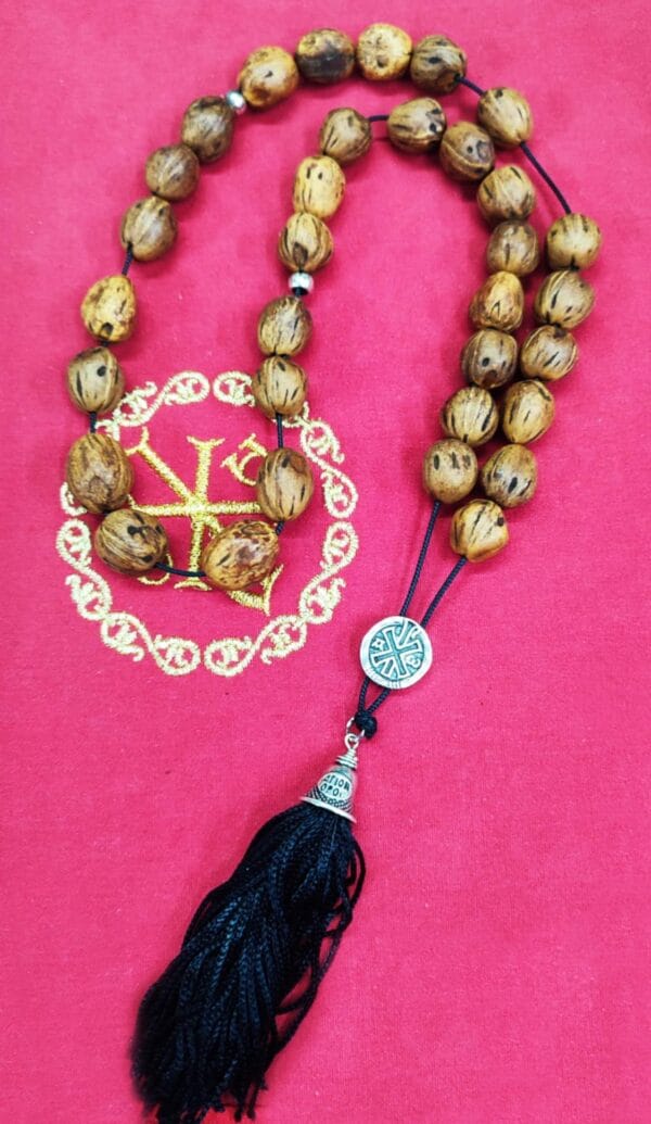 33 Brown Nutmeg Prayer Beads with Holy Myrrh – A Sacred Prayer Rope