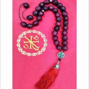 33 Red dark Nutmeg Prayer Beads with Holy Myrrh