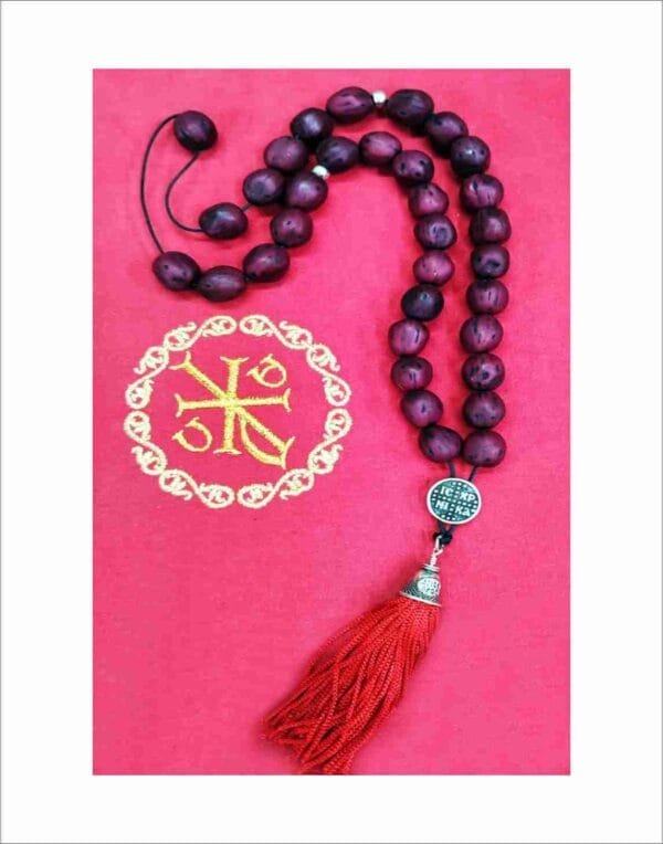 33 Red dark Nutmeg Prayer Beads with Holy Myrrh