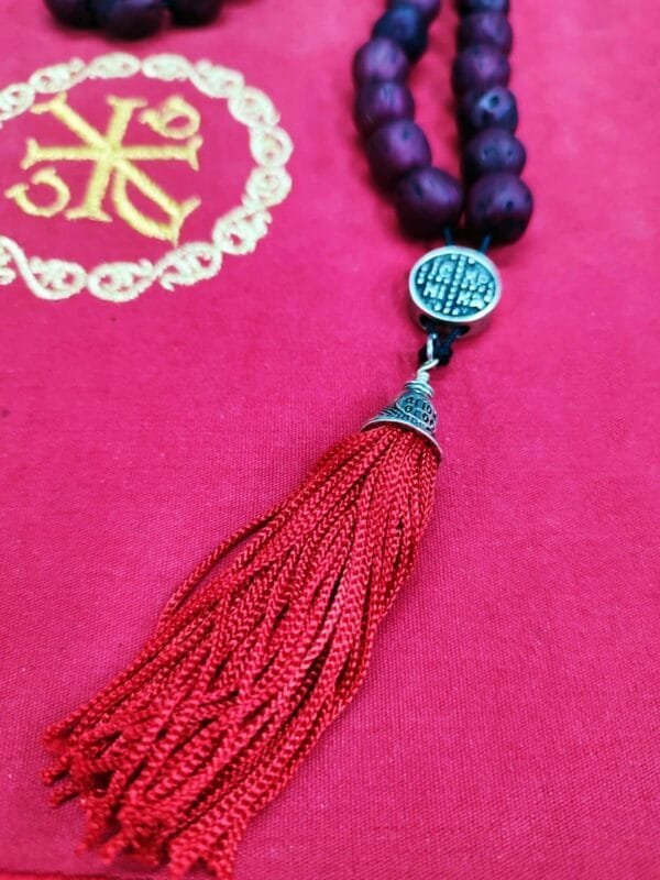 33 Red dark Nutmeg Prayer Beads with Holy Myrrh