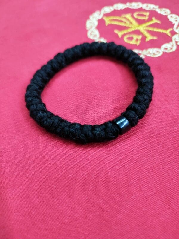 Prayer Rope 33 knots wool black bead, blessed with Holy Μyrrh
