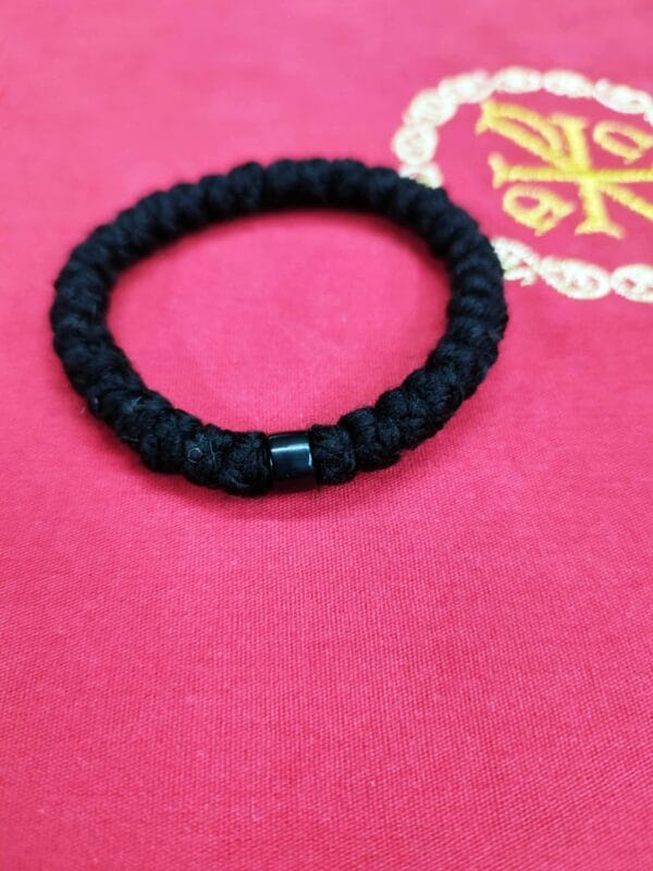 Prayer Rope 33 knots wool black bead, blessed with Holy Μyrrh