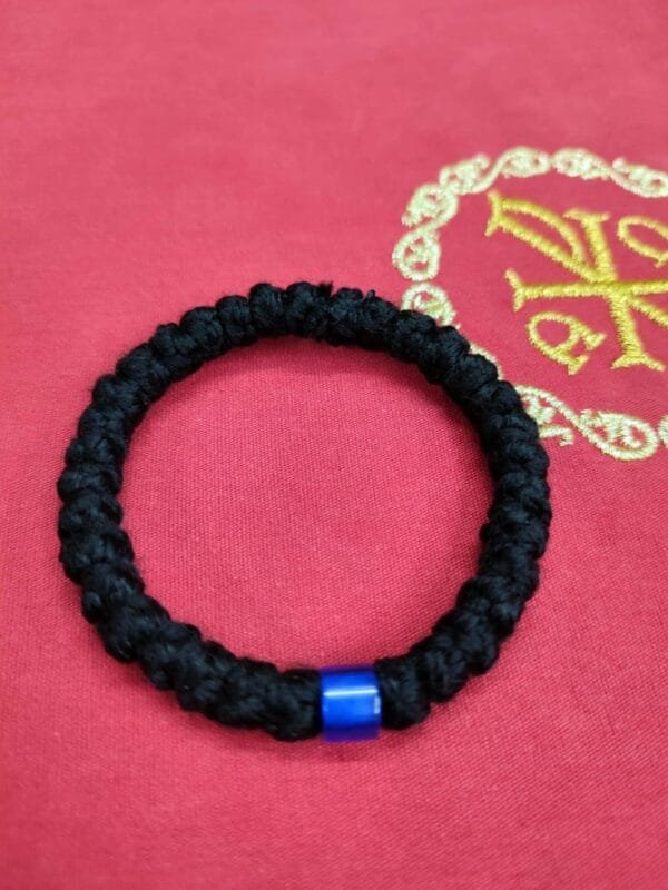 Prayer Rope 33 knots wool blue bead, blessed with Holy Μyrrh