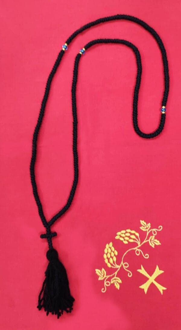 300 Knot Wool Prayer Cord with Blue Beads