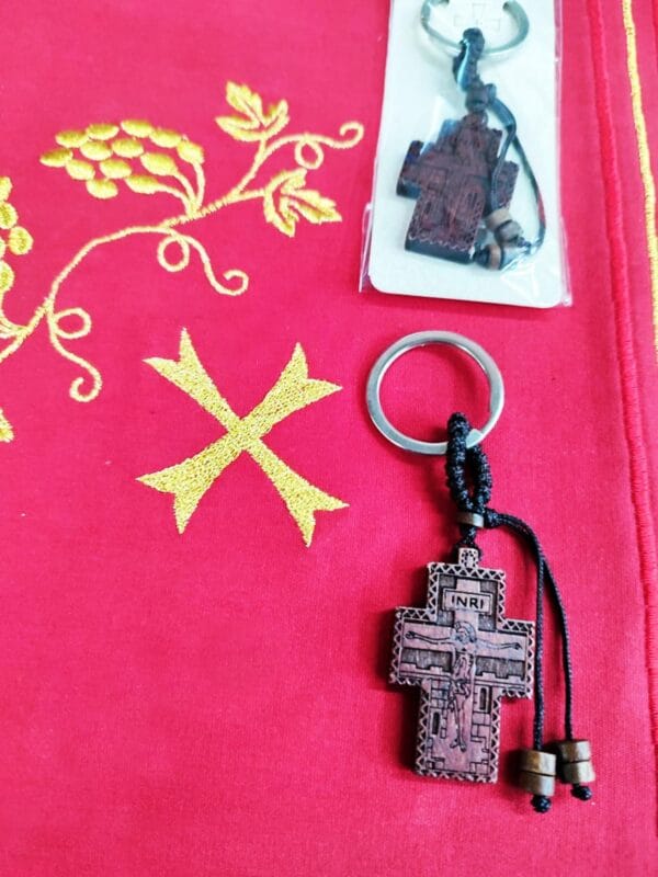 Handmade Wooden Cross Keychain with Holy Myrrh