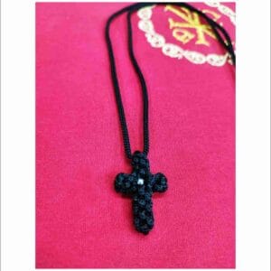 Handcrafted Cross Necklace made with Black Waxed Thread