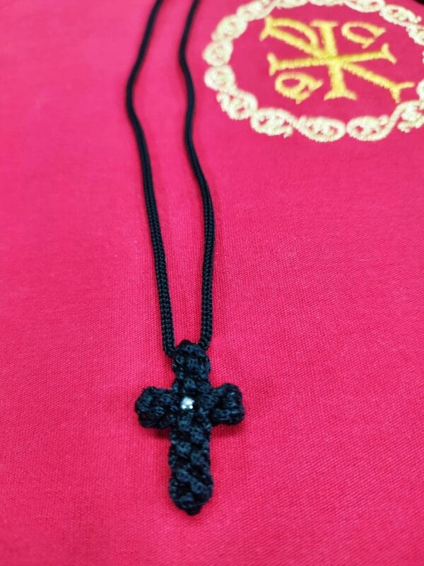 Handcrafted Cross Necklace made with Black Waxed Thread