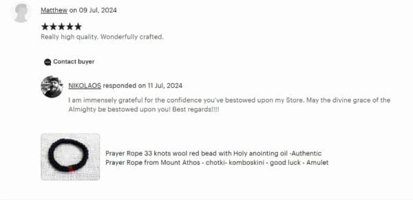 Prayer Rope 33 knots wool blue bead, blessed with Holy Μyrrh