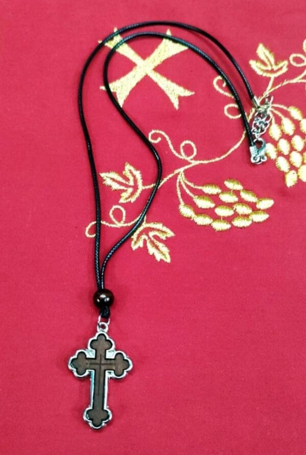 Wooden Cross Necklace with Leather Chain