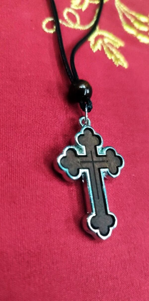 Wooden Cross Necklace with Leather Chain